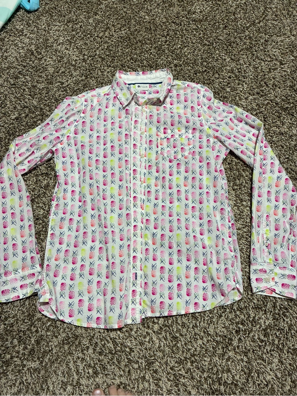 J. Crew White Button-Down Shirt with Pink Pineapple Print